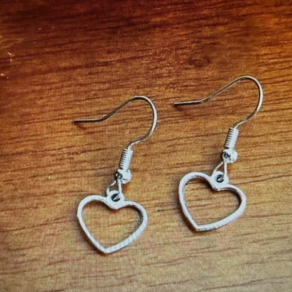 Small Heart Charm Silver Tone Hook Earrings
